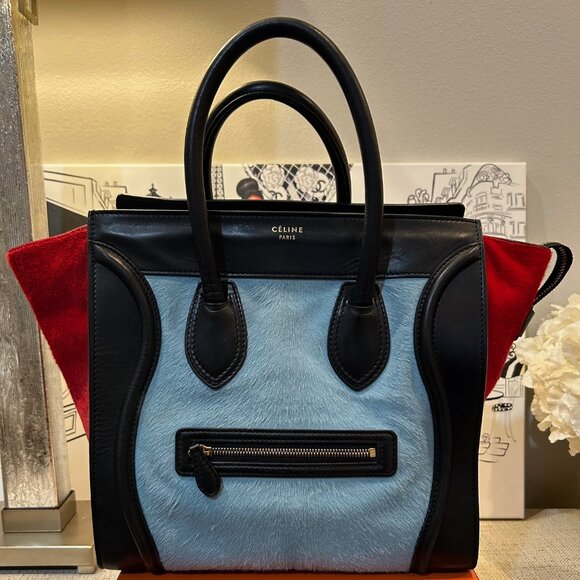 Celine Handbags - CELINE Tricolor Pony Hair & Calfskin Leather Mini Luggage Bag (Runway Edition)